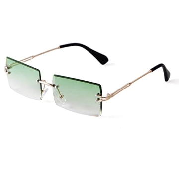 ADE WU Rimless Rectangle Sunglasses – Trendy 90s Fashion with Gradient Green Lenses