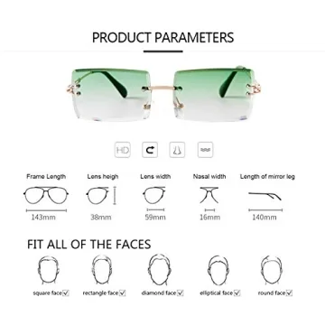 ADE WU Rimless Rectangle Sunglasses for 90s Style