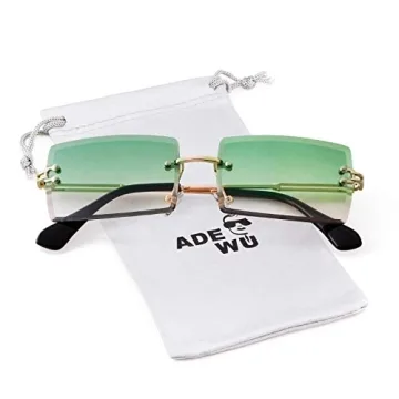 ADE WU Rimless Rectangle Sunglasses for 90s Style