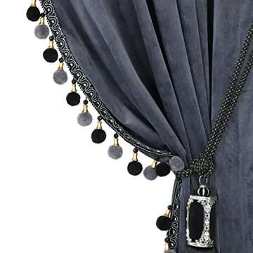 Luxury Curtain for Living Room Blackout Velvet 2 Panels Curtains Set Luxury Tassel Bedroom Curtains (Iron-Grey, (100W×96L)×2)