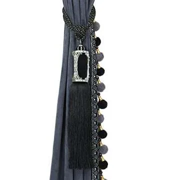 Luxury Curtain for Living Room Blackout Velvet 2 Panels Curtains Set Luxury Tassel Bedroom Curtains (Iron-Grey, (100W×96L)×2)