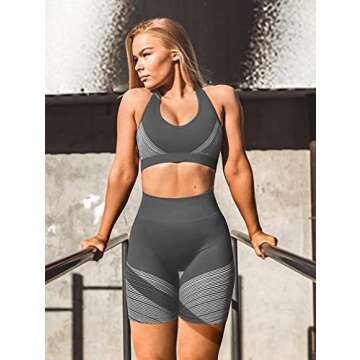 LNSK Women's Yoga 2 Piece Seamless Workout Outfits Running Crop Top Gym High Waist Sport Shorts Set