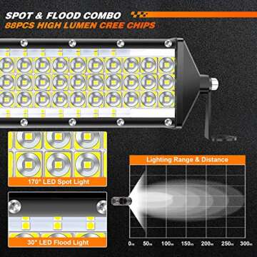 Zmoon 12 Inch LED Light Bar 264W, IP67 Waterproof Five Rows Spot & Flood Combo Beam LED Fog Light Ba...