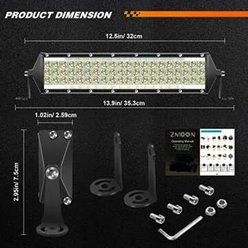 Zmoon 12 Inch LED Light Bar 264W, IP67 Waterproof Five Rows Spot & Flood Combo Beam LED Fog Light Bar for Truck ATV UTV SUV Tractor Boat Weeder etc.