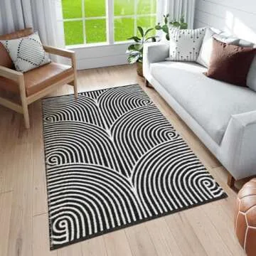 Tiveney Black and White Outdoor Rug - Washable & Versatile