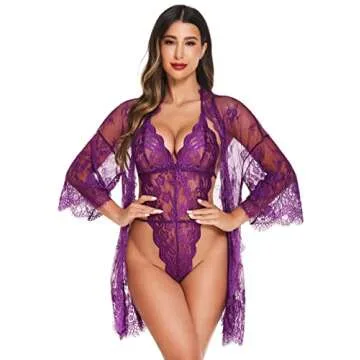 Elegant Avidlove Boudoir Lace Teddy with Robe Set