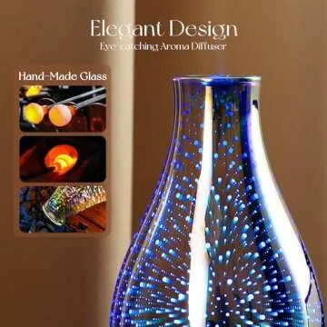 Porseme Essential Oil Diffuser 3D Glass Aromatherapy Ultrasonic Humidifier Cool Mist, Auto Shut-Off, Timer Setting, BPA Free for Home Office Hotel Yoga Gym Leisure SPA Gift 100ml