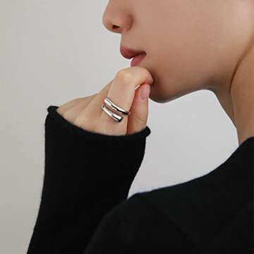 JIABA Adjustable 925 Sterling Silver Rings Double Line Thumb Ring Statement Minimalist Jewelry High ...