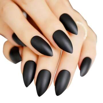 24pcs Black Stiletto Matte Fake Nails Set - Press On Acrylic Nails Tips