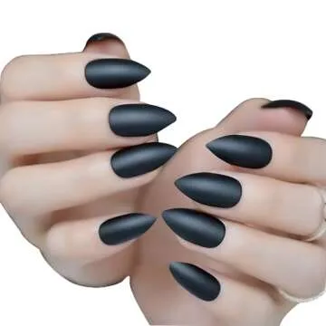Elegant Black Stiletto Fake Nails Set for Women