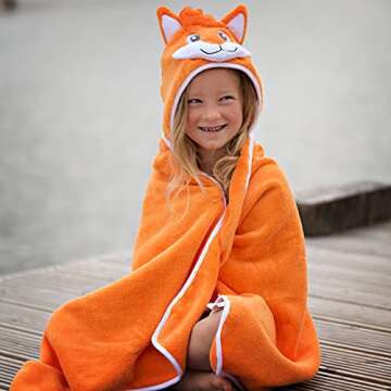 Little Tinkers World Premium Hooded Towels for Kids | Beach Or Bath Towel | Fox Design | Ultra Soft ...