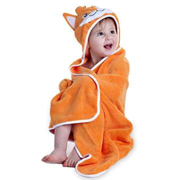 Little Tinkers World Premium Hooded Towels for Kids | Beach Or Bath Towel | Fox Design | Ultra Soft and Extra Large | 100% Cotton Childrens Swimming/Bath Towel with Hood for Girls and Boys