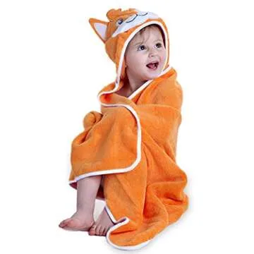 Little Tinkers World Premium Hooded Towels for Kids | Beach Or Bath Towel | Fox Design | Ultra Soft and Extra Large | 100% Cotton Childrens Swimming/Bath Towel with Hood for Girls and Boys