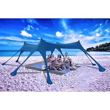 Beach Tent Sun Shelter, Nertpow 10x10ft Camping Beach Shade UPF50+ with 8 Sandbags 4 Sand Anchors Be...