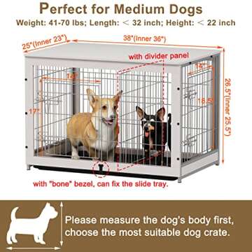 Piskyet Wooden Dog Crate Furniture with Divider Panel, Dog Crate End Table with Fixable Slide Tray, ...