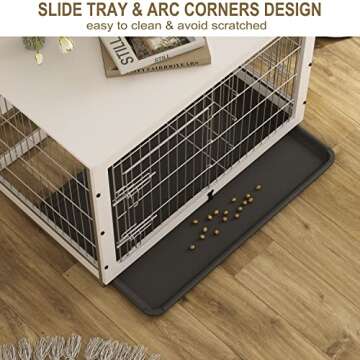 Piskyet Wooden Dog Crate Furniture with Divider Panel, Dog Crate End Table with Fixable Slide Tray, Double Doors Dog Kennel Indoor Furniture Style, Pet Crate Table for Medium Dogs-White, 38*25*26.5''