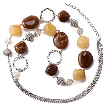 BULINLIN Beaded Long Necklace for Women Silver Sweater Chain Necklace with Crystal Resin Beads, Fash...