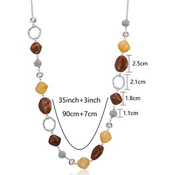 BULINLIN Beaded Long Necklace for Women Silver Sweater Chain Necklace with Crystal Resin Beads, Fashion Jewelry Necklace(Beige and coffee)