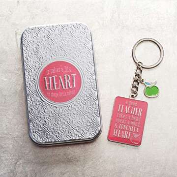 Christian Art Gifts Teacher Appreciation Keychain with Scripture: A Good Teacher Touchers a Heart - 1 Cor. 16:14 Inspirational Bible Verse Pink Keychain with Apple Charm Accessory & Split Key Ring