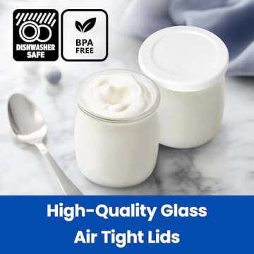 Ultimate Yogurt Jars - Make More Delicious Yogurt! 8 Count Small Glass Yogurt Cups With Lids - 100% BPA Free, Airtight & Dishwasher Safe! Perfect Containers for Yoghurt, Oatmeal, Pudding, or Jello