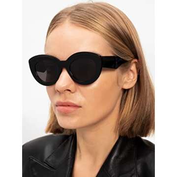 AIEYEZO Oversized Cat Eye Sunglasses for Women Cute Oval Thick Frame Cateye Sun Glasses Chic Retro Style Shades (Black)
