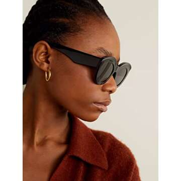 AIEYEZO Oversized Cat Eye Sunglasses for Women Cute Oval Thick Frame Cateye Sun Glasses Chic Retro Style Shades (Black)