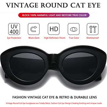 AIEYEZO Oversized Cat Eye Sunglasses for Women Cute Oval Thick Frame Cateye Sun Glasses Chic Retro Style Shades (Black)