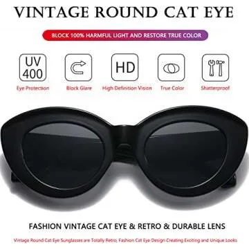 AIEYEZO Oversized Cat Eye Sunglasses for Women Cute Oval Thick Frame Cateye Sun Glasses Chic Retro Style Shades (Black)