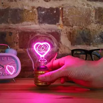 Suck UK Heart Neon Light Lamp | Rechargeable Portable Pink Table Lamp with Touch Control | Cordless Bedside Light for Home Decor | Bedroom | Valentines Day Decorations | Gifts | Romantic Room Lighting