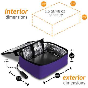 HOTLOGIC Mini Portable Electric Lunch Box Food Heater - Innovative Food Warmer and Heated Lunch Box for Adults Car/Home - Easily Cook, Reheat, and Keep Your Food Warm - Purple - 12V