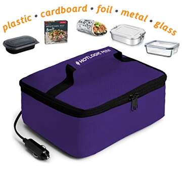 HOTLOGIC Mini Portable Electric Lunch Box Food Heater - Innovative Food Warmer and Heated Lunch Box for Adults Car/Home - Easily Cook, Reheat, and Keep Your Food Warm - Purple - 12V