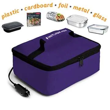 HOTLOGIC Mini Portable Electric Lunch Box Food Heater - Innovative Food Warmer and Heated Lunch Box for Adults Car/Home - Easily Cook, Reheat, and Keep Your Food Warm - Purple - 12V