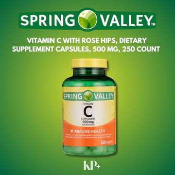 Spring Valley Vitamin C 500mg with Rose HIPS Tablets, 250 Count for Immune Health
