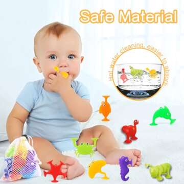 Baby Suction Cup Bath Toys, Party Favors for Kids 4-8 Autism Sensory Toy, 9PCS Silicone Animal Stress Relief Children Classroom Prizes, Christmas Halloween Easter Stuffers for Boys Girls 3+