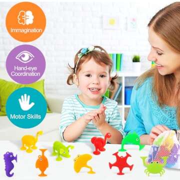 Baby Suction Cup Bath Toys, Party Favors for Kids 4-8 Autism Sensory Toy, 9PCS Silicone Animal Stress Relief Children Classroom Prizes, Christmas Halloween Easter Stuffers for Boys Girls 3+