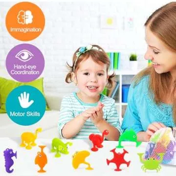 Baby Suction Cup Bath Toys, Party Favors for Kids 4-8 Autism Sensory Toy, 9PCS Silicone Animal Stress Relief Children Classroom Prizes, Christmas Halloween Easter Stuffers for Boys Girls 3+