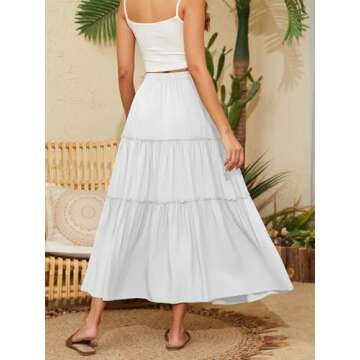 NASHALYLY Skirts for Women Boho Elastic Waisted Drawstring Swing Ruched 3 Tiered Maxi Skirt with Poc...