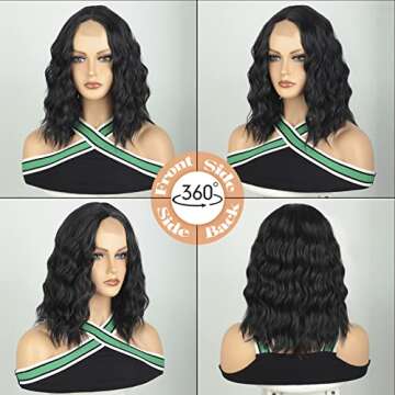 Stamped Glorious Short Curly Wig for Women Bob Wig Synthetic Shoulder Length Wavy Wigs for Daily Party Cosplay Use (Black,14 inch)
