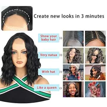 Stamped Glorious Short Curly Wig for Women Bob Wig Synthetic Shoulder Length Wavy Wigs for Daily Party Cosplay Use (Black,14 inch)