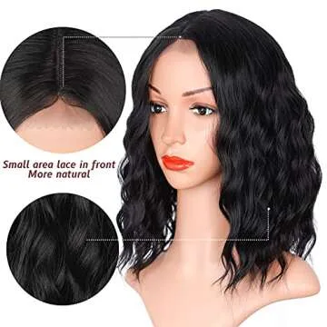 Stamped Glorious Short Curly Wig for Women Bob Wig Synthetic Shoulder Length Wavy Wigs for Daily Party Cosplay Use (Black,14 inch)