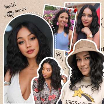 Stamped Glorious Short Curly Wig for Women Bob Wig Synthetic Shoulder Length Wavy Wigs for Daily Party Cosplay Use (Black,14 inch)