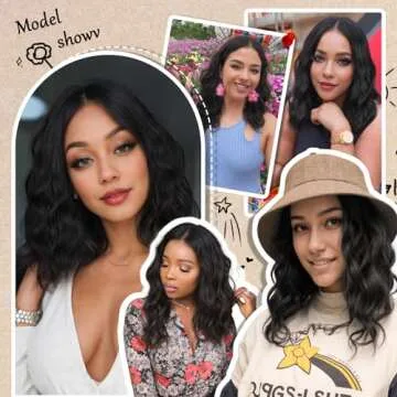 Stamped Glorious Short Curly Wig for Women Bob Wig Synthetic Shoulder Length Wavy Wigs for Daily Party Cosplay Use (Black,14 inch)