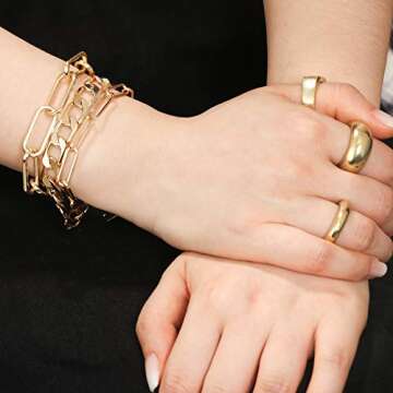 Reoxvo Cuban Curb Gold Link Chain Toggle Bracelet for Women