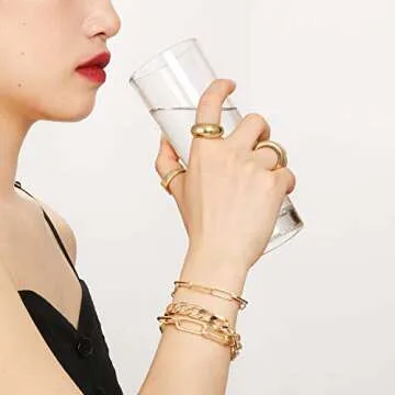 Reoxvo Cuban Curb Gold Link Chain Toggle Bracelet for Women