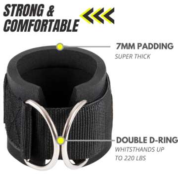 PeoBeo Ankle Strap for Cable Machine Attachments for Gym Ankle Straps for Cable Machines Straps Foot Straps for Cable Machine Attachment Glute Machine Gym Accessories for Women (Black & Yellow)