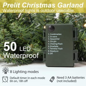 HomeKaren Christmas Garland 9ft with 50 LED Lights