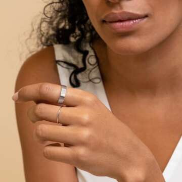 NOKMIT 5mm Wedding Band Rings for Women Dainty 14K White Gold Couple Anniversary Engagement Thumb Ri...