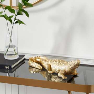 Deco 79 Polystone Crocodile Decorative Sculpture Home Decor Statue, Accent Figurine 16" x 5" x 4", Gold
