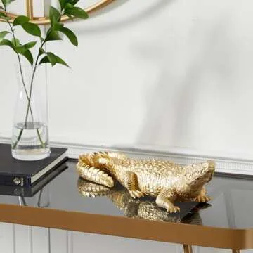 Deco 79 Polystone Crocodile Decorative Sculpture Home Decor Statue, Accent Figurine 16" x 5" x 4", Gold