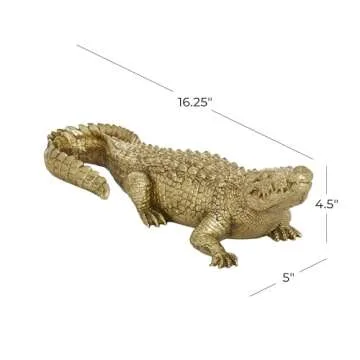 Deco 79 Polystone Crocodile Decorative Sculpture Home Decor Statue, Accent Figurine 16" x 5" x 4", Gold